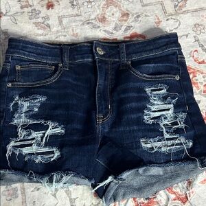 American Eagle Outfitters Dark Blue Distressed Jean Shorts